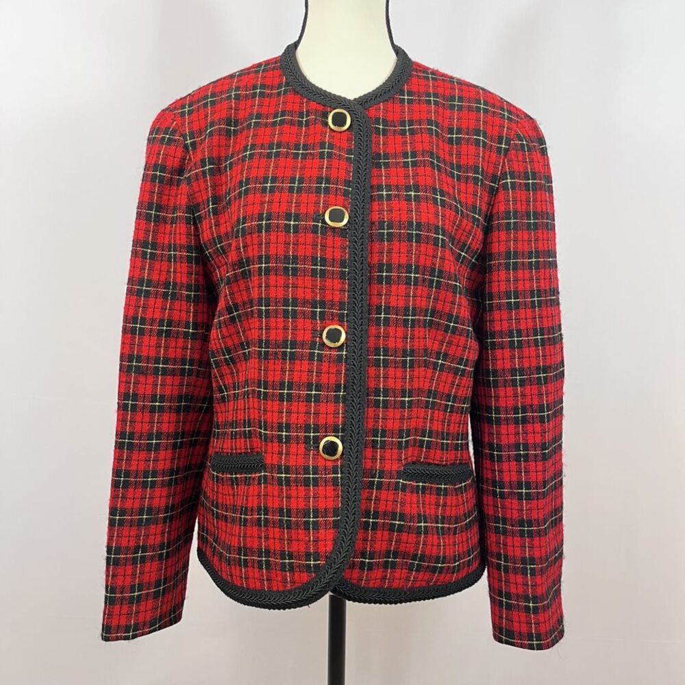 Pendleton wool red tartan plaid vintage blazer button jacket womens sz 10